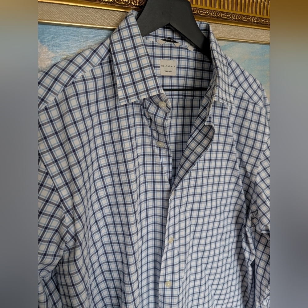 Culturata White Blue Plaid Sports Shirt XL 44